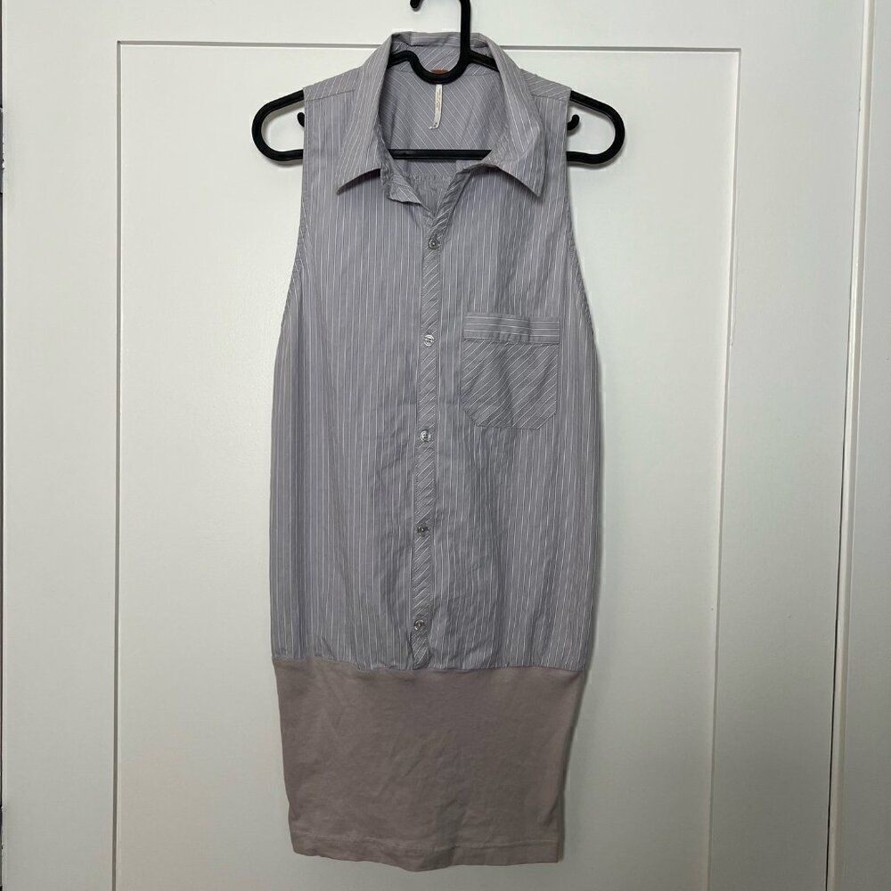 Free People Lavender Stripe Sleeveless Button-Front Tank
